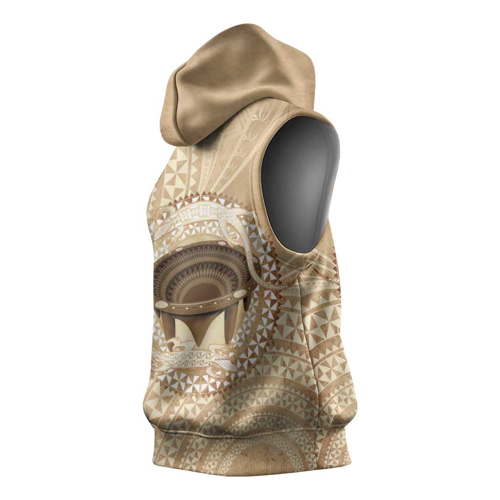 Tonga Skink Kava Bowl Sleeveless Hoodie Vintage Tongan Ngatu Pattern LT14 - Polynesian Pride