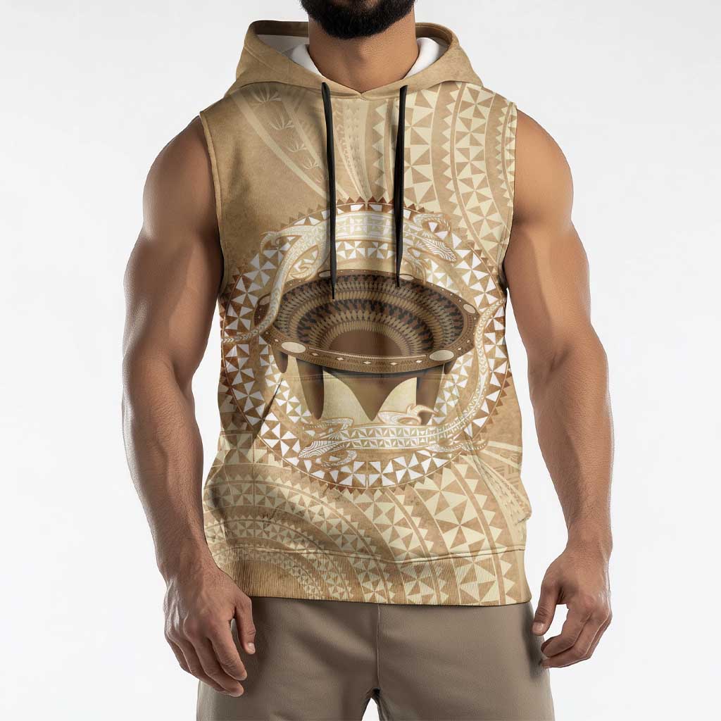 Tonga Skink Kava Bowl Sleeveless Hoodie Vintage Tongan Ngatu Pattern LT14 - Polynesian Pride