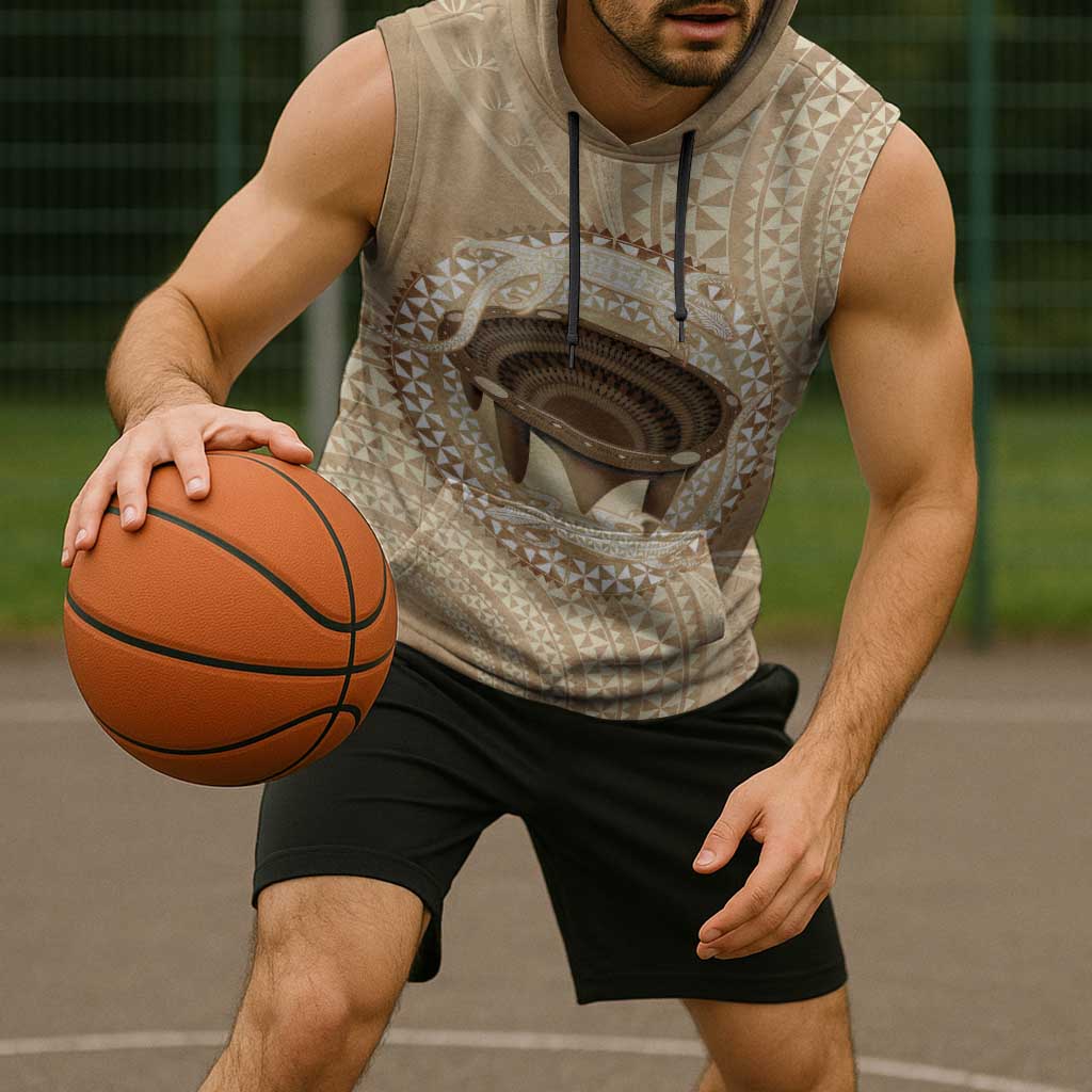 Tonga Skink Kava Bowl Sleeveless Hoodie Vintage Tongan Ngatu Pattern LT14 - Polynesian Pride