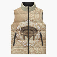 Tonga Skink Kava Bowl Sleeveless Puffer Jacket Vintage Tongan Ngatu Pattern LT14 Unisex Brown - Polynesian Pride