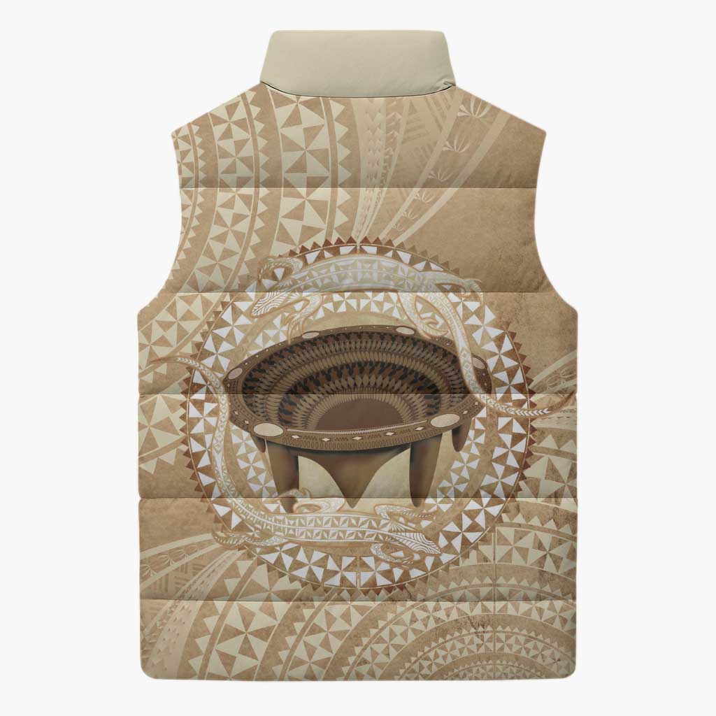 Tonga Skink Kava Bowl Sleeveless Puffer Jacket Vintage Tongan Ngatu Pattern LT14 - Polynesian Pride