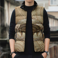 Tonga Skink Kava Bowl Sleeveless Puffer Jacket Vintage Tongan Ngatu Pattern LT14 - Polynesian Pride