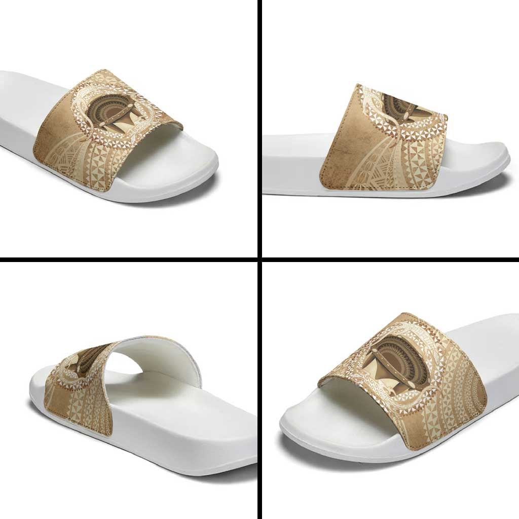 Tonga Skink Kava Bowl Slide Sandals Vintage Tongan Ngatu Pattern LT14 - Polynesian Pride