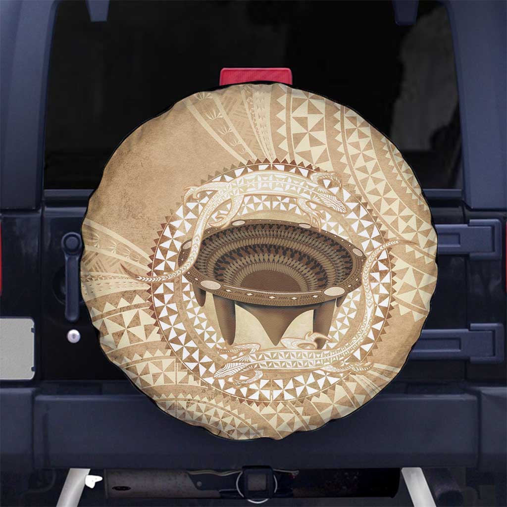 Tonga Skink Kava Bowl Spare Tire Cover Vintage Tongan Ngatu Pattern LT14 No hole Brown - Polynesian Pride
