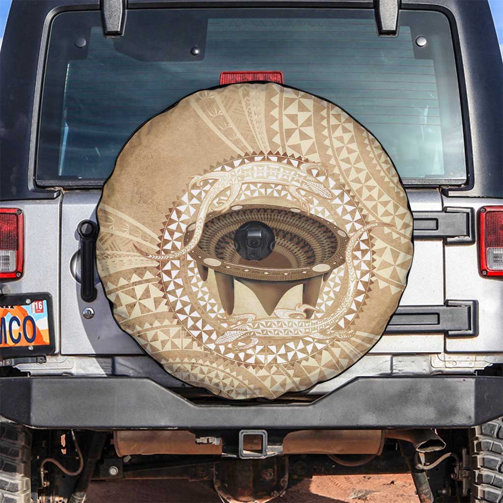 Tonga Skink Kava Bowl Spare Tire Cover Vintage Tongan Ngatu Pattern LT14 Brown - Polynesian Pride