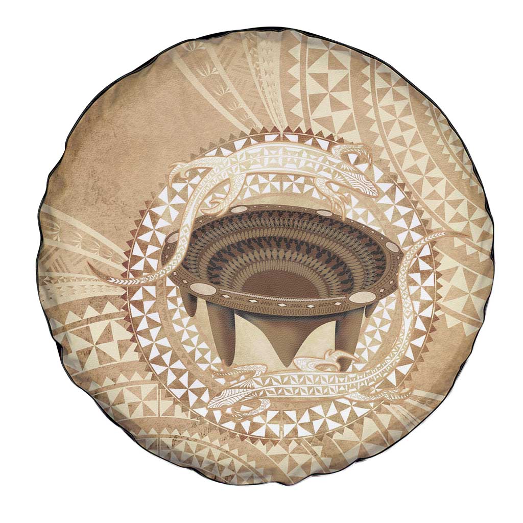 Tonga Skink Kava Bowl Spare Tire Cover Vintage Tongan Ngatu Pattern LT14 - Polynesian Pride