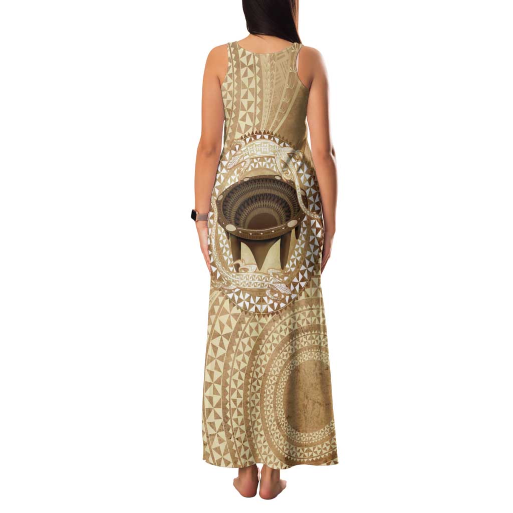 Tonga Skink Kava Bowl Tank Maxi Dress Vintage Tongan Ngatu Pattern LT14 - Polynesian Pride
