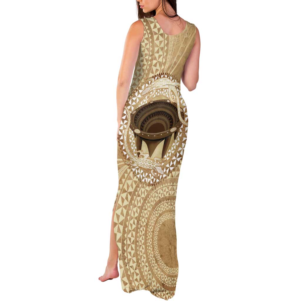 Tonga Skink Kava Bowl Tank Maxi Dress Vintage Tongan Ngatu Pattern LT14 - Polynesian Pride