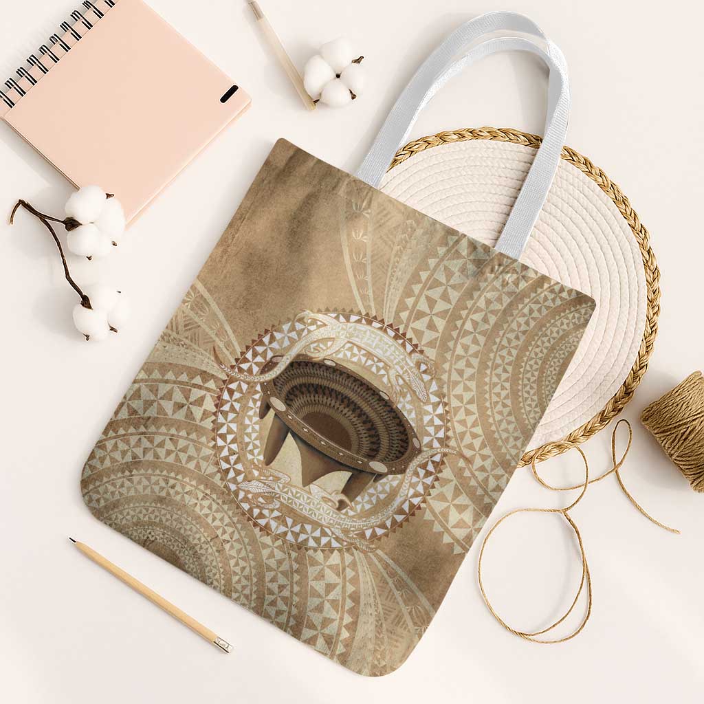 Tonga Skink Kava Bowl Tote Bag Vintage Tongan Ngatu Pattern LT14 White Strap One Size Brown - Polynesian Pride