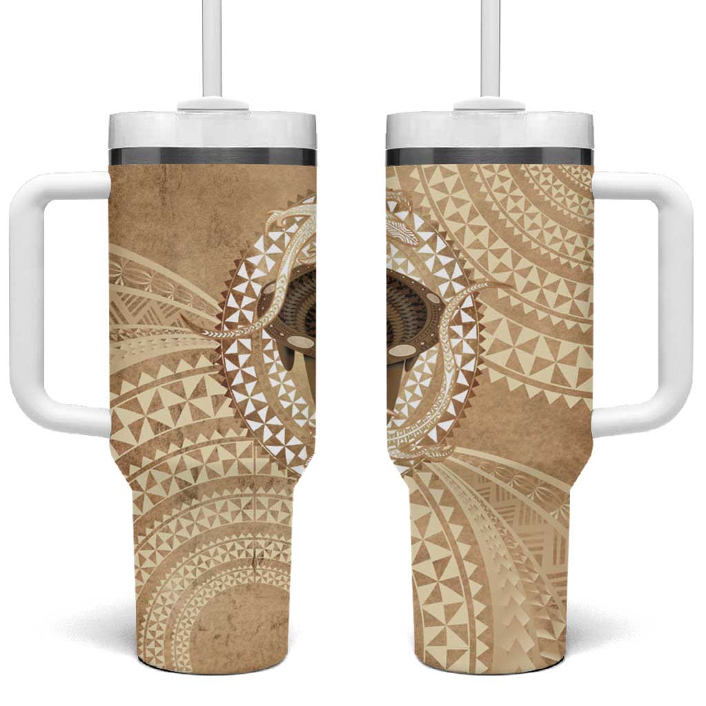 Tonga Skink Kava Bowl Tumbler With Handle Vintage Tongan Ngatu Pattern