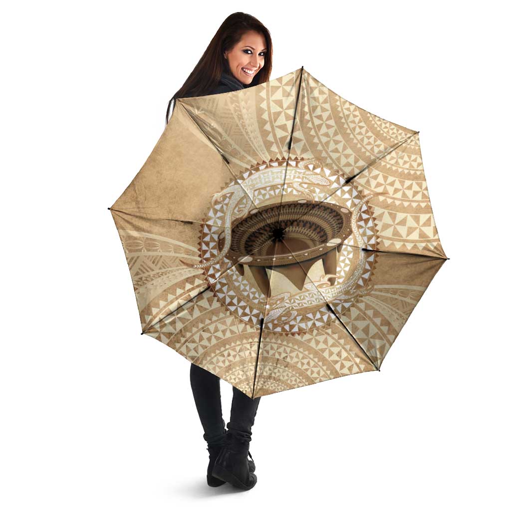 Tonga Skink Kava Bowl Umbrella Vintage Tongan Ngatu Pattern