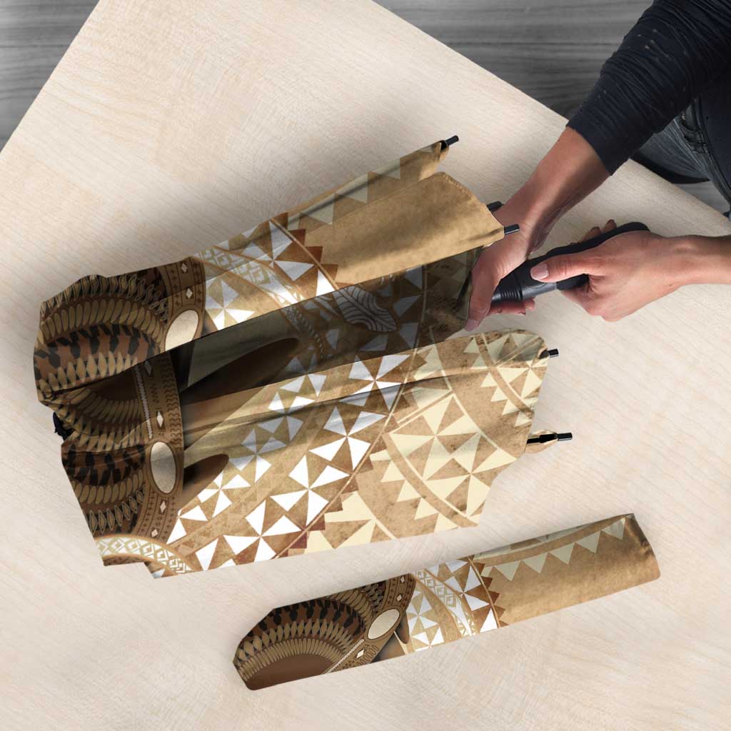 Tonga Skink Kava Bowl Umbrella Vintage Tongan Ngatu Pattern