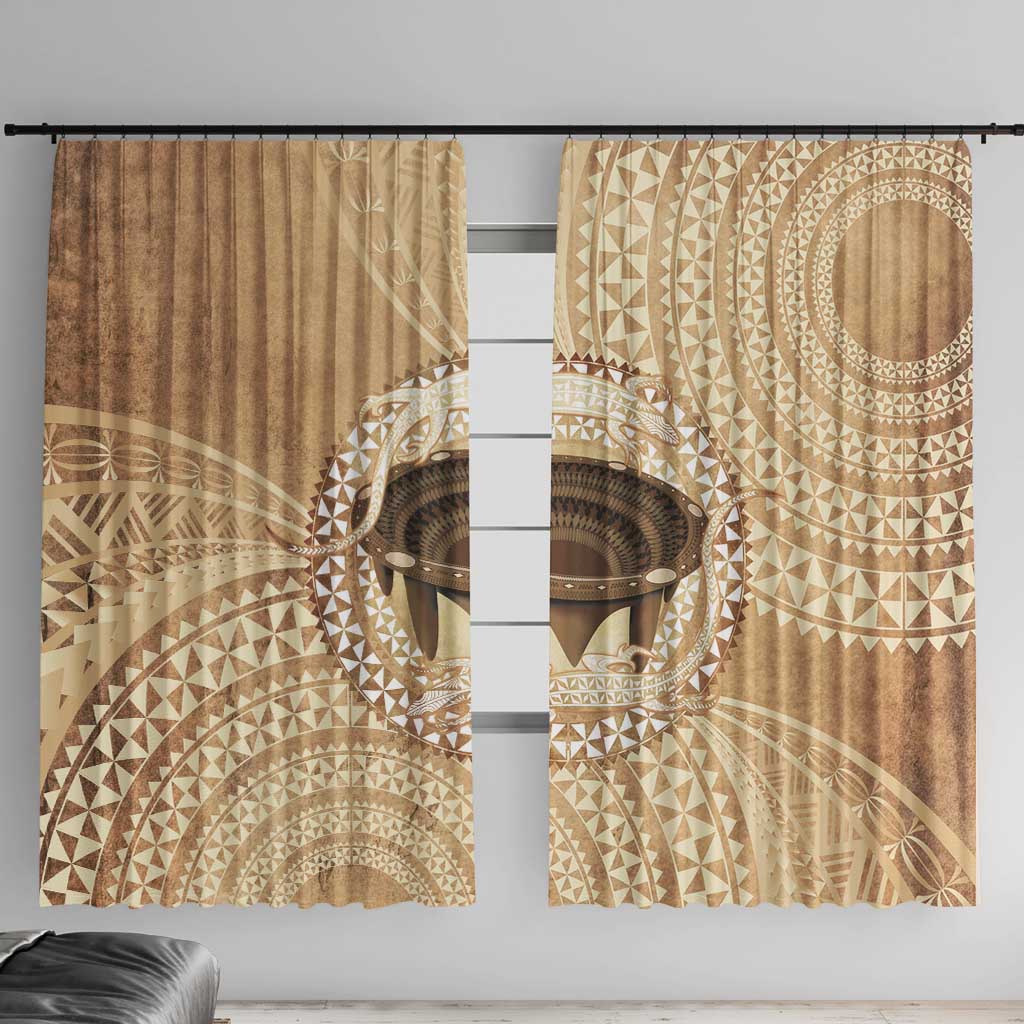 Tonga Skink Kava Bowl Window Curtain Vintage Tongan Ngatu Pattern LT14 With Hooks Brown - Polynesian Pride