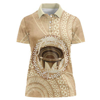Tonga Skink Kava Bowl Women Polo Shirt Vintage Tongan Ngatu Pattern LT14 Female Brown - Polynesian Pride