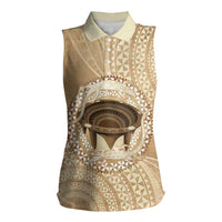 Tonga Skink Kava Bowl Women Sleeveless Polo Shirt Vintage Tongan Ngatu Pattern LT14 Female Brown - Polynesian Pride