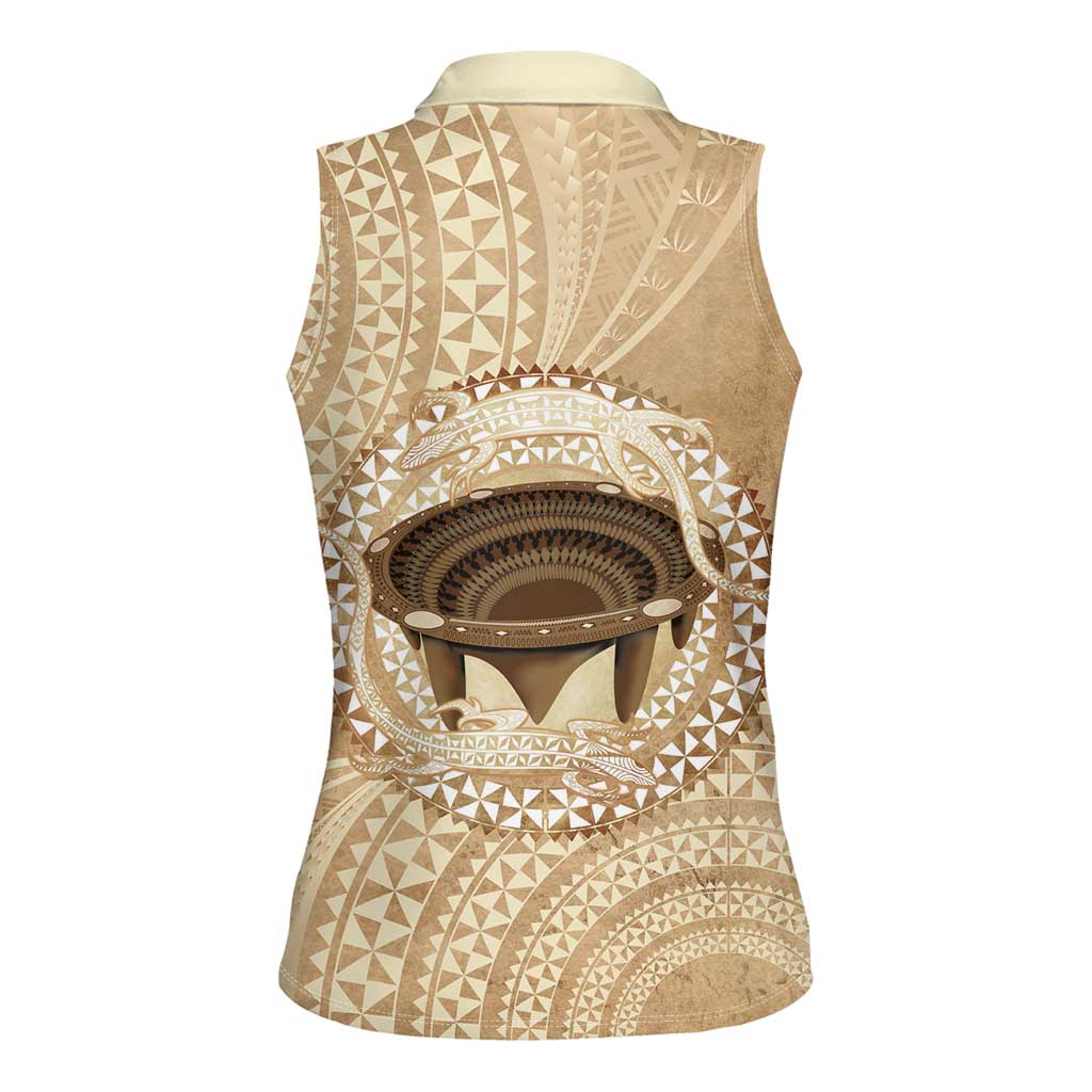 Tonga Skink Kava Bowl Women Sleeveless Polo Shirt Vintage Tongan Ngatu Pattern LT14 - Polynesian Pride