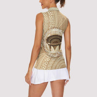 Tonga Skink Kava Bowl Women Sleeveless Polo Shirt Vintage Tongan Ngatu Pattern LT14 - Polynesian Pride