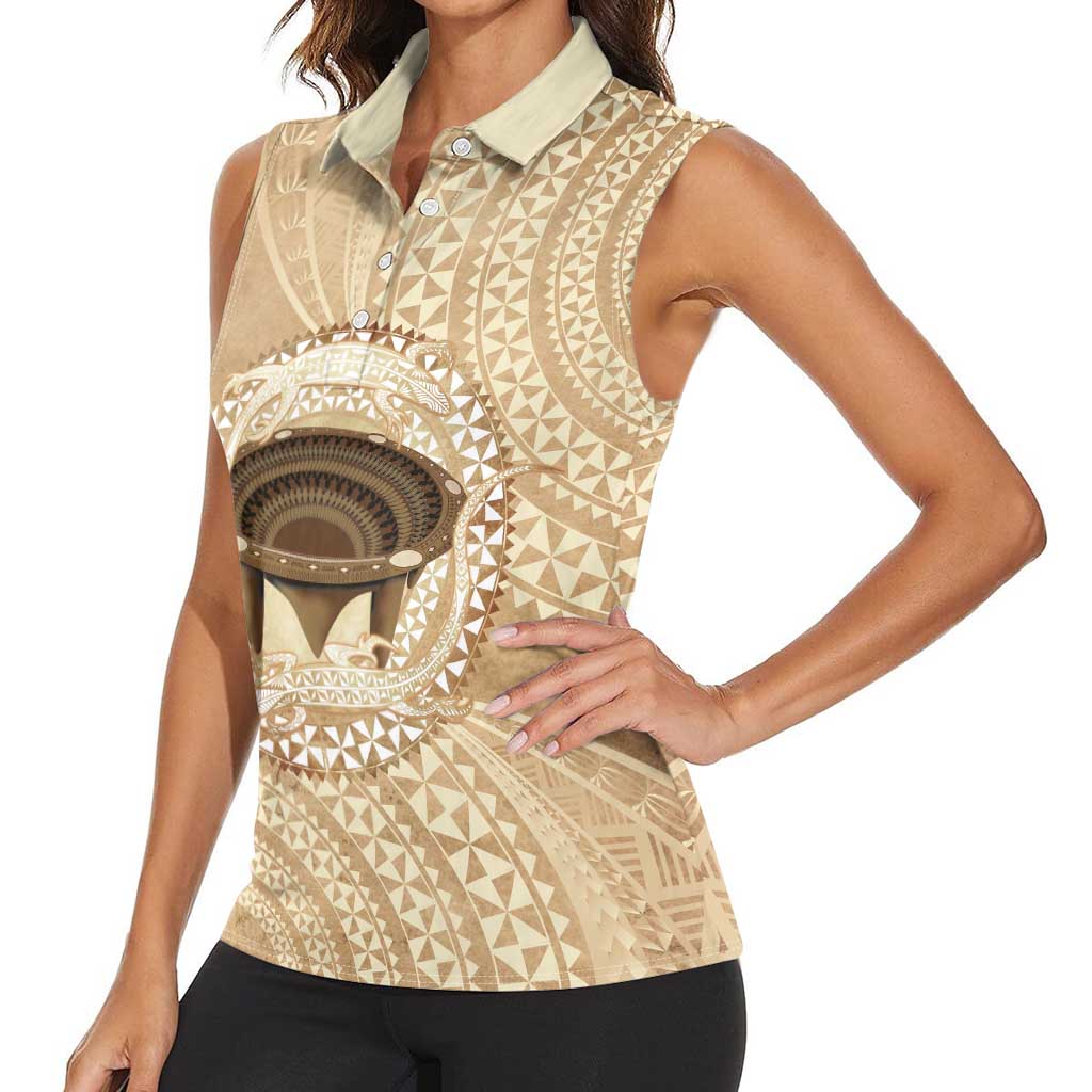 Tonga Skink Kava Bowl Women Sleeveless Polo Shirt Vintage Tongan Ngatu Pattern LT14 - Polynesian Pride
