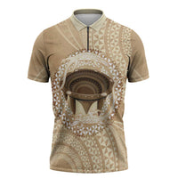 Tonga Skink Kava Bowl Zipper Polo Shirt Vintage Tongan Ngatu Pattern LT14 Brown - Polynesian Pride