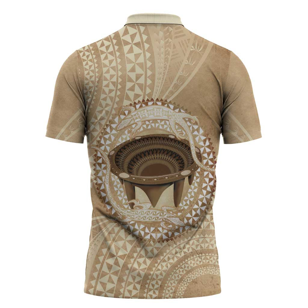 Tonga Skink Kava Bowl Zipper Polo Shirt Vintage Tongan Ngatu Pattern LT14 - Polynesian Pride