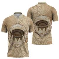 Tonga Skink Kava Bowl Zipper Polo Shirt Vintage Tongan Ngatu Pattern LT14 - Polynesian Pride