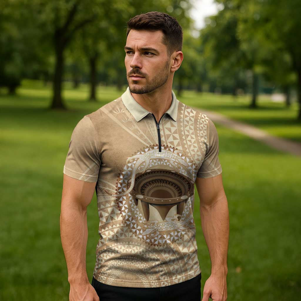 Tonga Skink Kava Bowl Zipper Polo Shirt Vintage Tongan Ngatu Pattern LT14 - Polynesian Pride