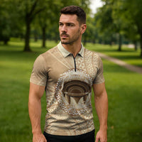 Tonga Skink Kava Bowl Zipper Polo Shirt Vintage Tongan Ngatu Pattern LT14 - Polynesian Pride