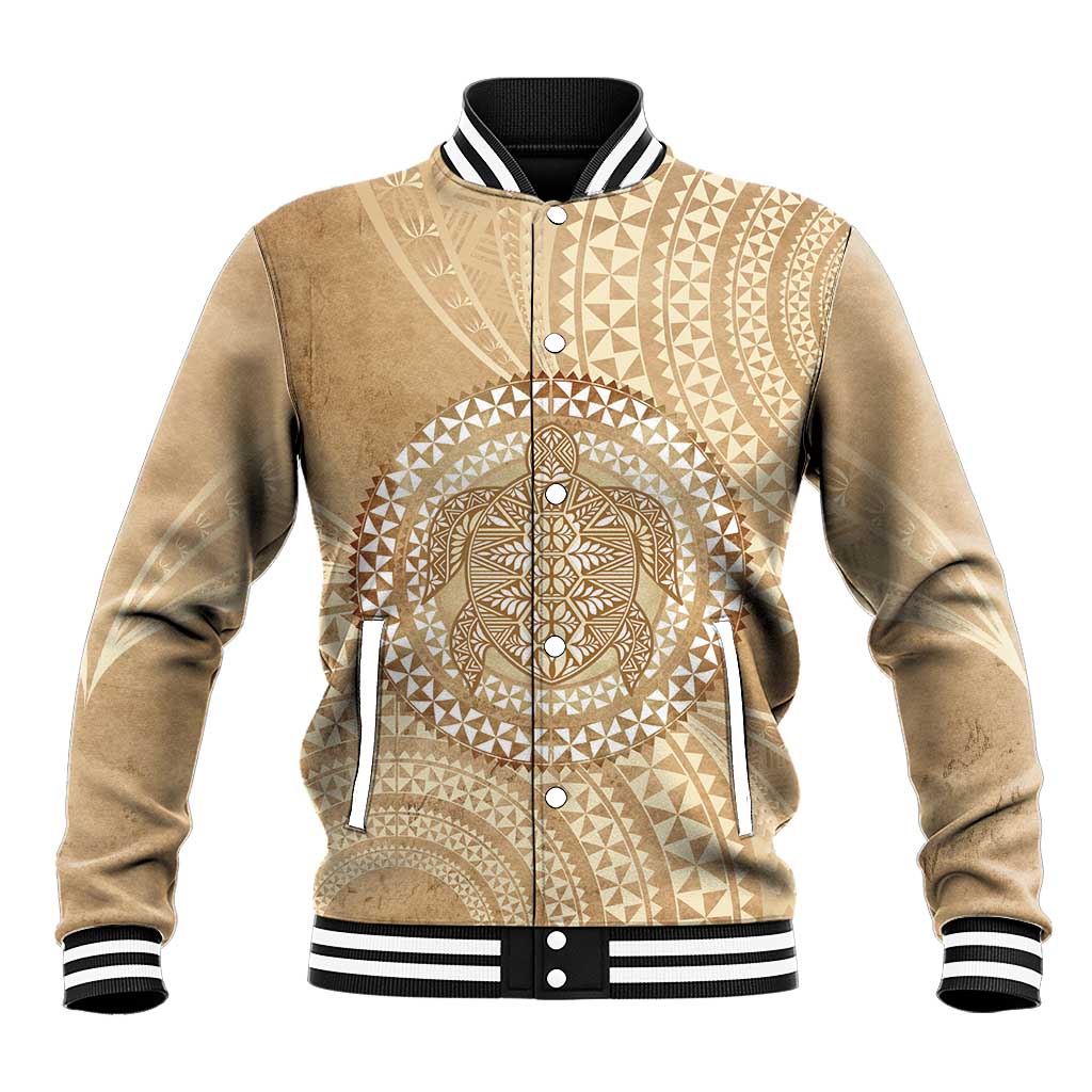 Tonga Ngatu Turtle Baseball Jacket Vintage Tongan Tapa Cloth LT14 Unisex Brown - Polynesian Pride