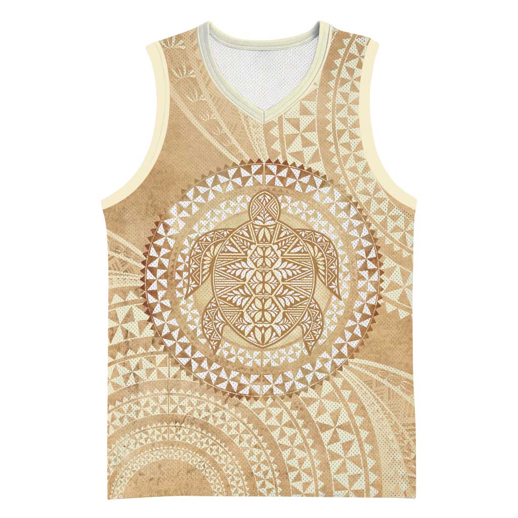 Tonga Ngatu Turtle Basketball Jersey Vintage Tongan Tapa Cloth LT14 Unisex Brown - Polynesian Pride