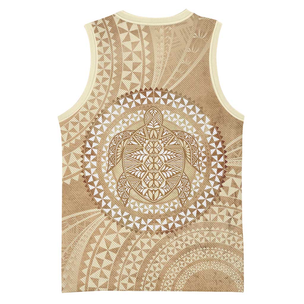 Tonga Ngatu Turtle Basketball Jersey Vintage Tongan Tapa Cloth LT14 - Polynesian Pride