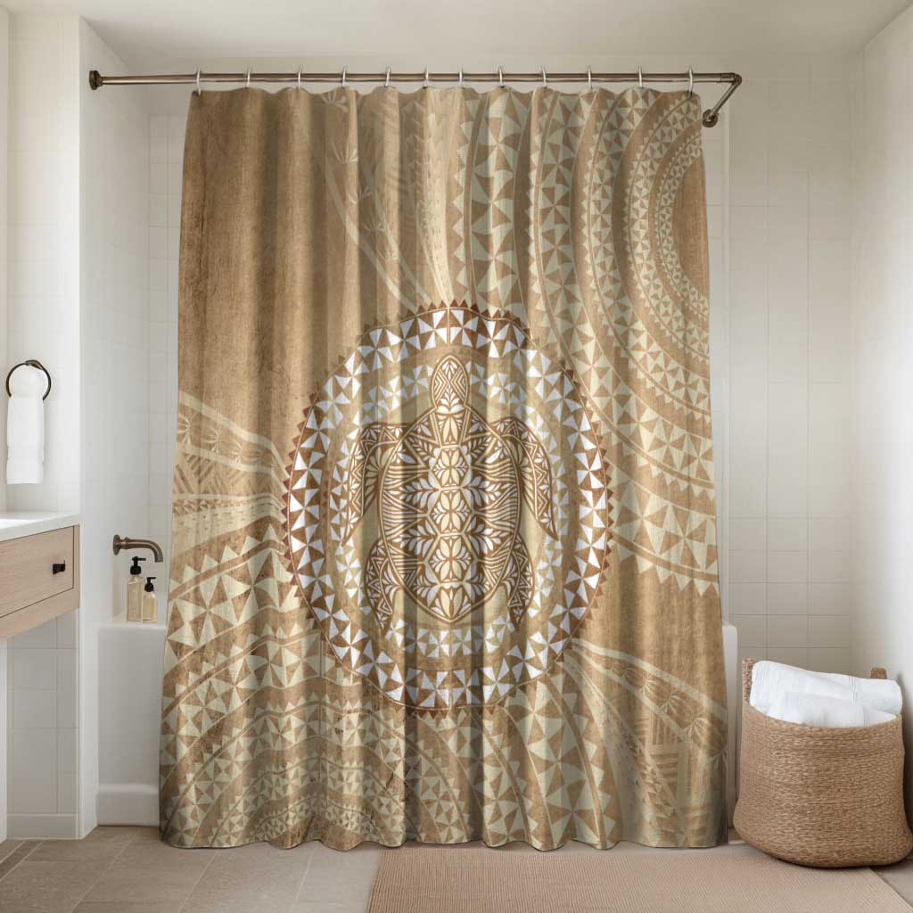 Tonga Ngatu Turtle Bathroom Set Vintage Tongan Tapa Cloth LT14 Shower Curtain Only Brown - Polynesian Pride