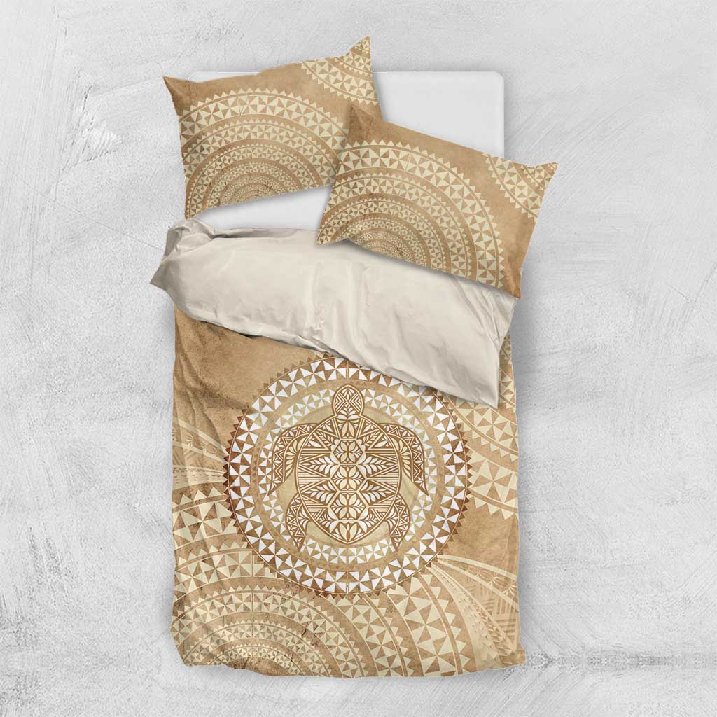 Tonga Ngatu Turtle Bedding Set Vintage Tongan Tapa Cloth LT14 US Twin 172cm x 218cm Brown - Polynesian Pride