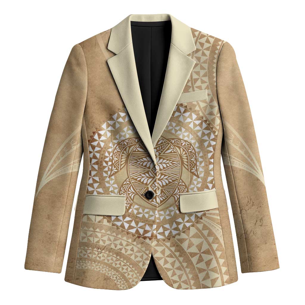 Tonga Ngatu Turtle Blazer Vintage Tongan Tapa Cloth LT14 Unisex Brown - Polynesian Pride