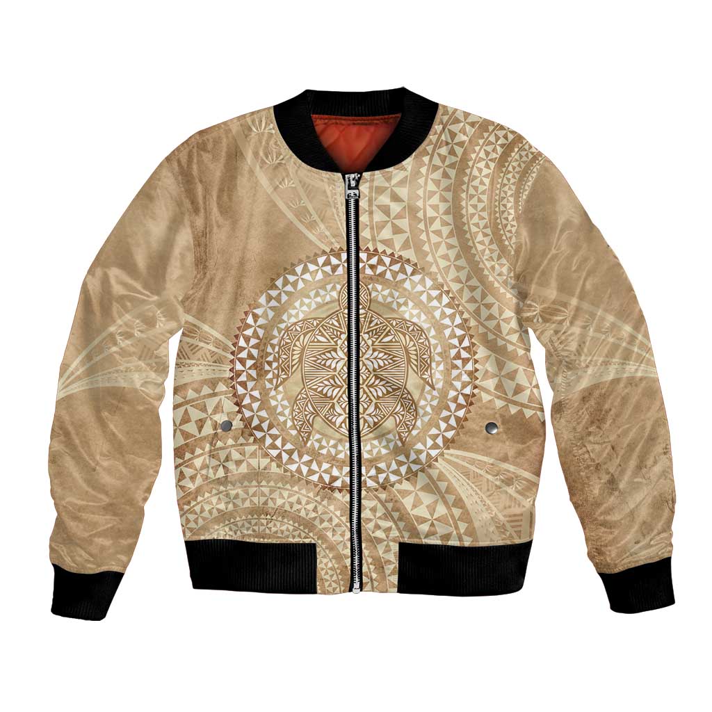 Tonga Ngatu Turtle Bomber Jacket Vintage Tongan Tapa Cloth LT14 Unisex Brown - Polynesian Pride