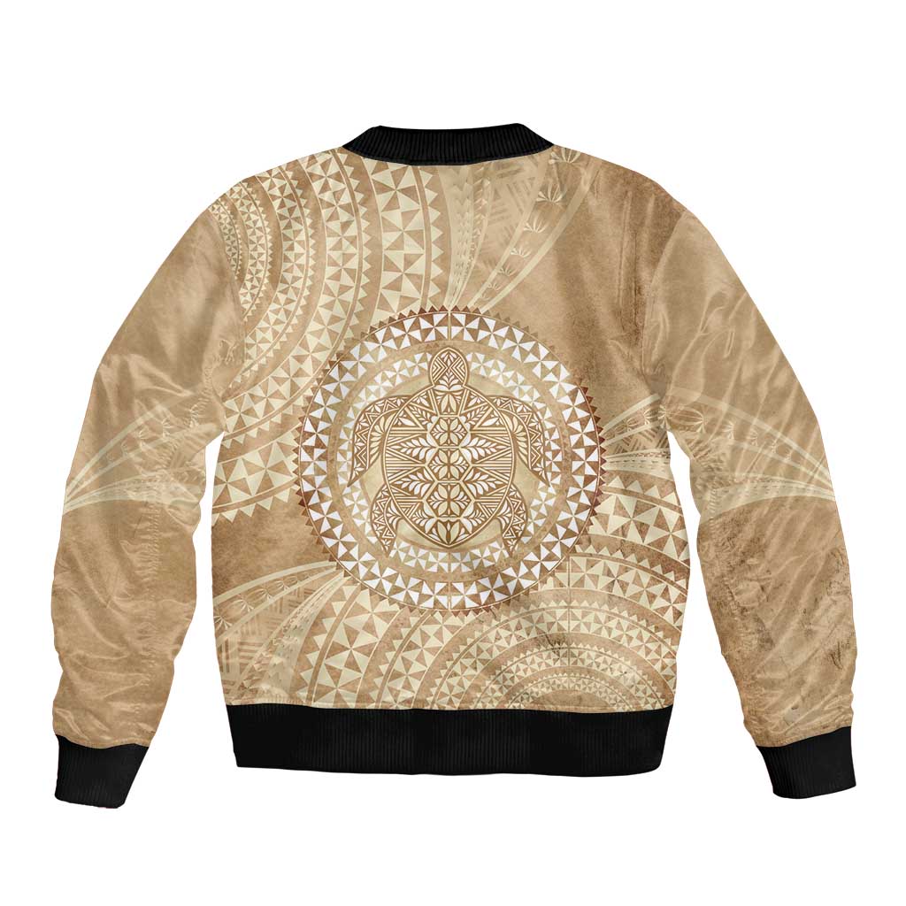 Tonga Ngatu Turtle Bomber Jacket Vintage Tongan Tapa Cloth LT14 - Polynesian Pride