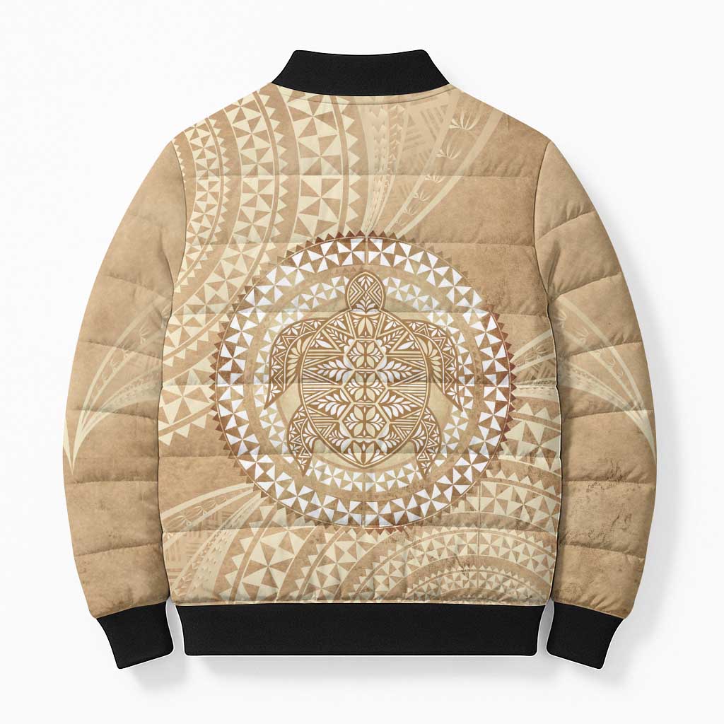 Tonga Ngatu Turtle Bomber Puffer Jacket Vintage Tongan Tapa Cloth LT14 - Polynesian Pride