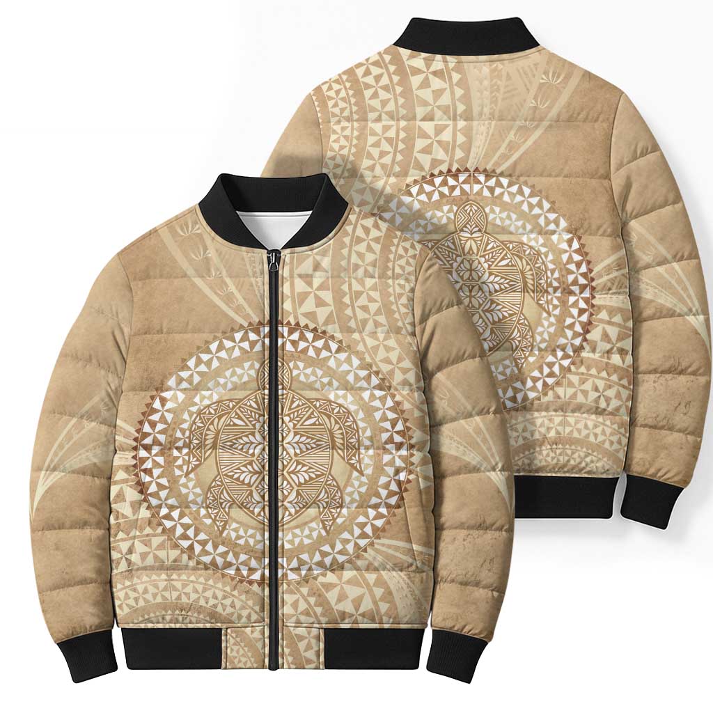 Tonga Ngatu Turtle Bomber Puffer Jacket Vintage Tongan Tapa Cloth LT14 - Polynesian Pride