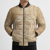 Tonga Ngatu Turtle Bomber Puffer Jacket Vintage Tongan Tapa Cloth LT14 - Polynesian Pride
