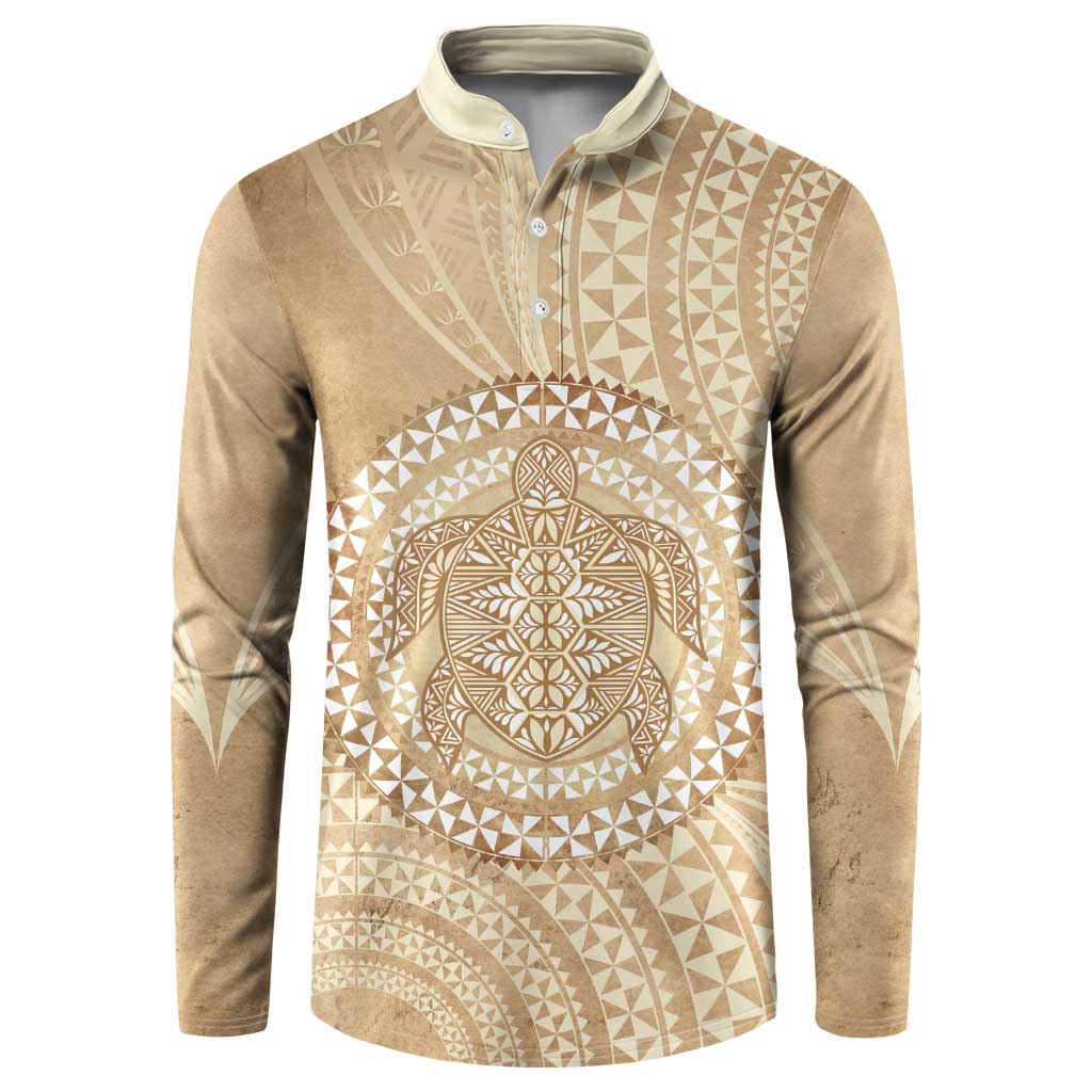 Tonga Ngatu Turtle Button Sweatshirt Vintage Tongan Tapa Cloth LT14 Brown - Polynesian Pride
