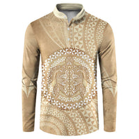 Tonga Ngatu Turtle Button Sweatshirt Vintage Tongan Tapa Cloth LT14 Brown - Polynesian Pride