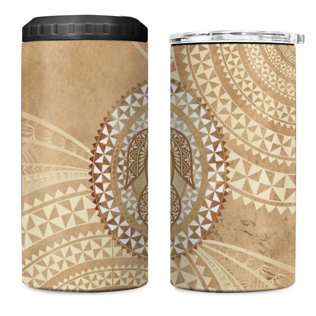 Tonga Ngatu Turtle 4 in 1 Can Cooler Tumbler Vintage Tongan Tapa Cloth LT14 One Size: 16 oz Brown - Polynesian Pride
