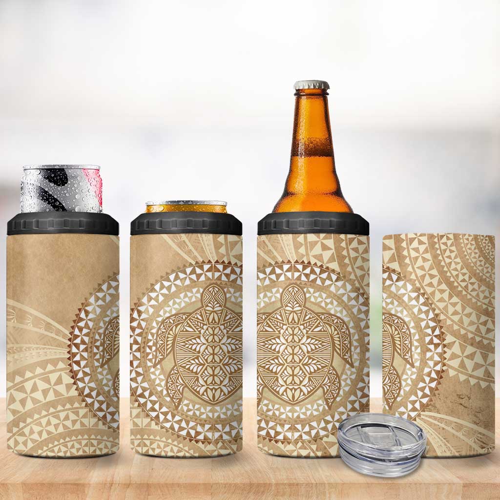 Tonga Ngatu Turtle 4 in 1 Can Cooler Tumbler Vintage Tongan Tapa Cloth LT14 - Polynesian Pride