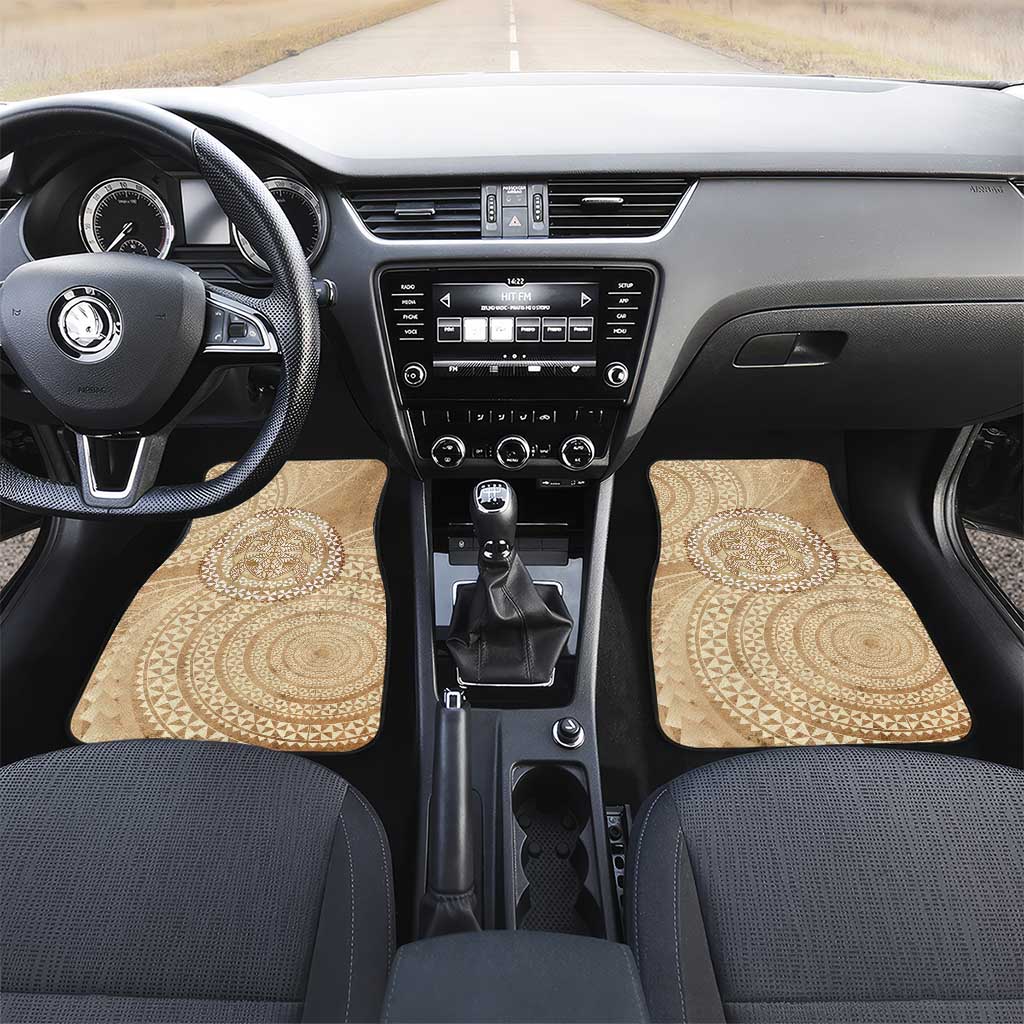 Tonga Ngatu Turtle Car Mats Vintage Tongan Tapa Cloth LT14 Set 2pcs - Front Brown - Polynesian Pride