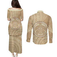 Tonga Ngatu Turtle Couples Matching Puletasi and Long Sleeve Button Shirt Vintage Tongan Tapa Cloth LT14 - Polynesian Pride
