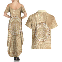 Tonga Ngatu Turtle Couples Matching Summer Maxi Dress and Hawaiian Shirt Vintage Tongan Tapa Cloth