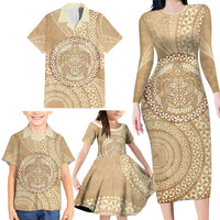 Tonga Ngatu Turtle Family Matching Long Sleeve Bodycon Dress and Hawaiian Shirt Vintage Tongan Tapa Cloth