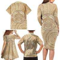 Tonga Ngatu Turtle Family Matching Long Sleeve Bodycon Dress and Hawaiian Shirt Vintage Tongan Tapa Cloth