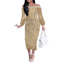 Tonga Ngatu Turtle Family Matching Off The Shoulder Long Sleeve Dress and Hawaiian Shirt Vintage Tongan Tapa Cloth