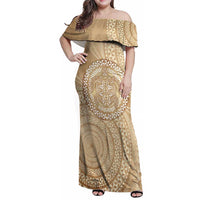 Tonga Ngatu Turtle Family Matching Off Shoulder Maxi Dress and Hawaiian Shirt Vintage Tongan Tapa Cloth