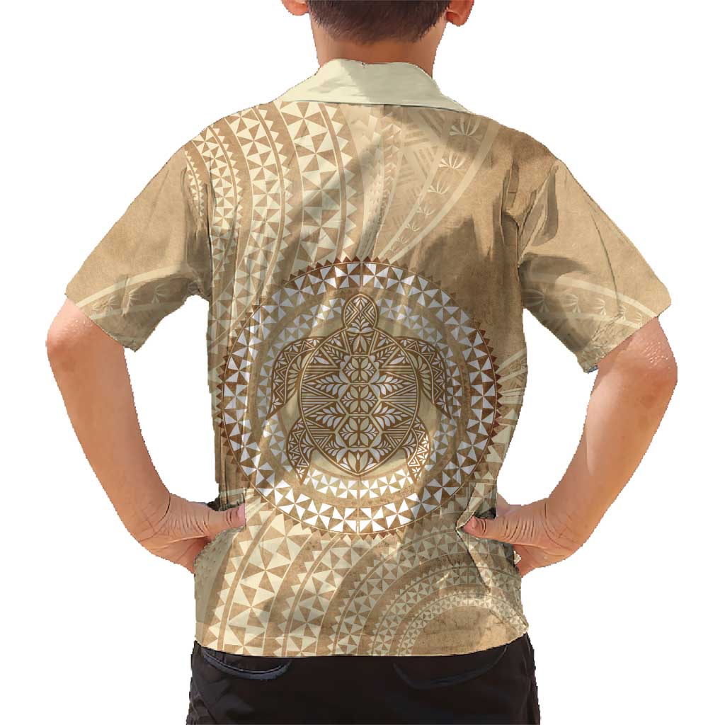 Tonga Ngatu Turtle Family Matching Puletasi and Hawaiian Shirt Vintage Tongan Tapa Cloth